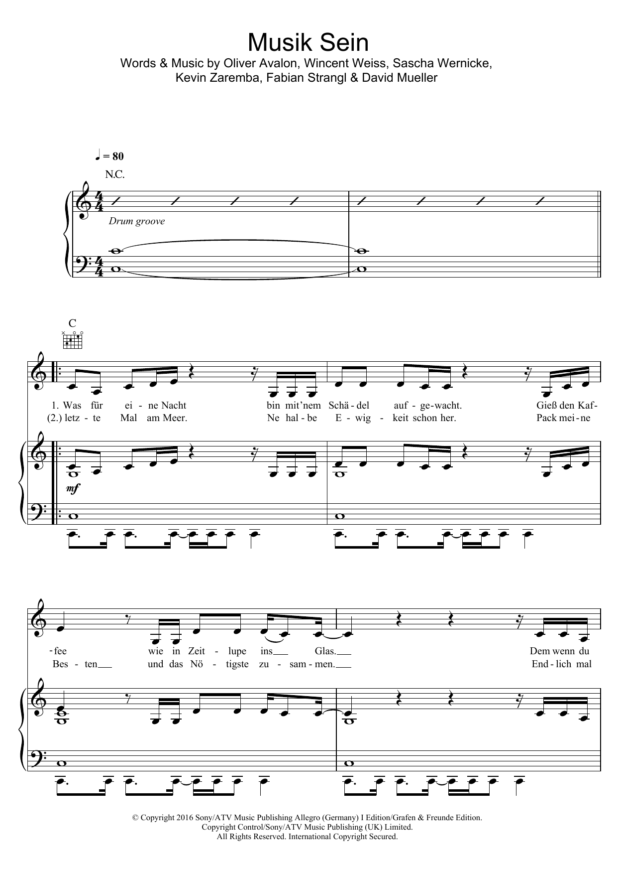 Download Wincent Weiss Musik Sein Sheet Music and learn how to play Piano, Vocal & Guitar (Right-Hand Melody) PDF digital score in minutes