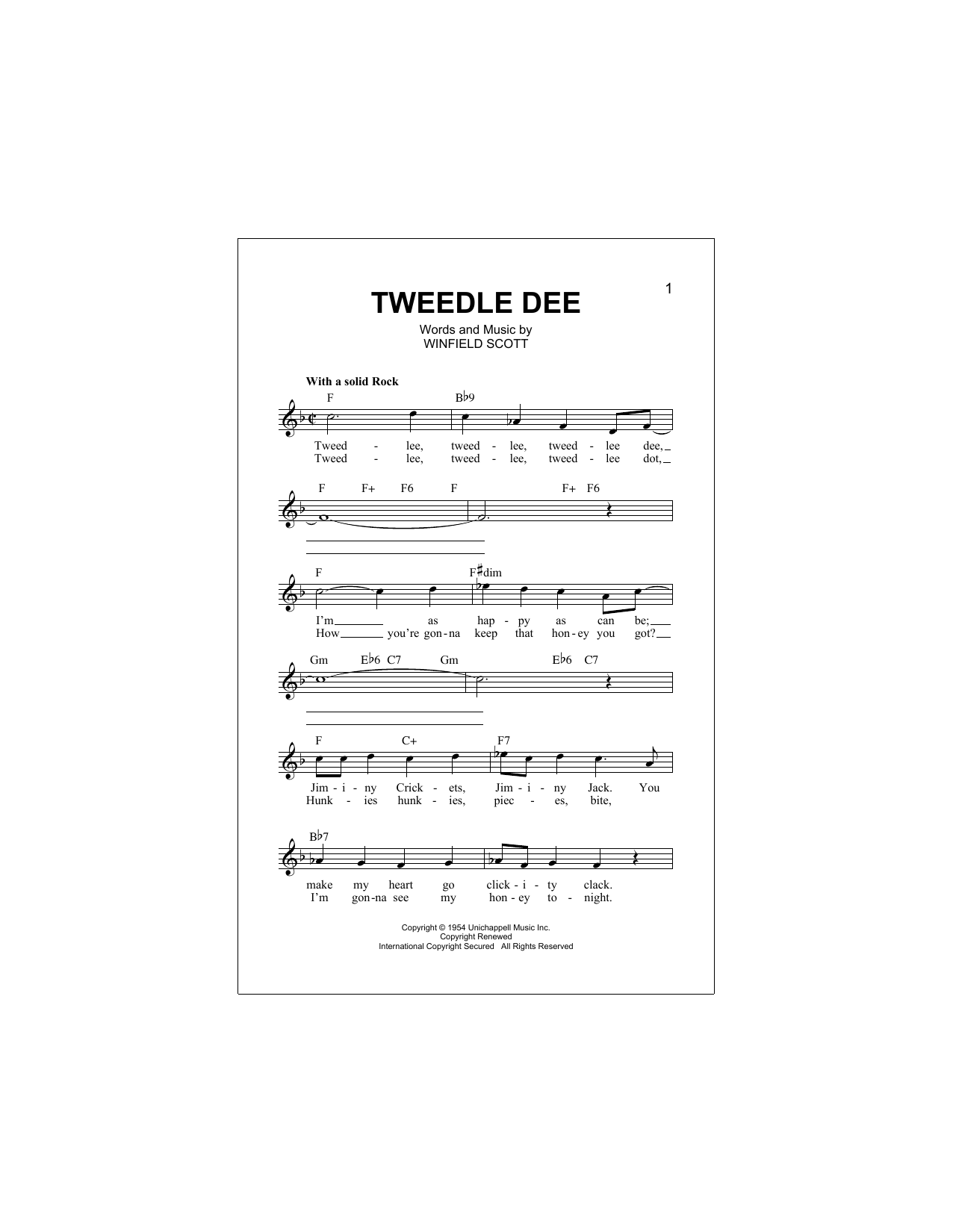 Download Winfield Scott Tweedle Dee Sheet Music and learn how to play Melody Line, Lyrics & Chords PDF digital score in minutes