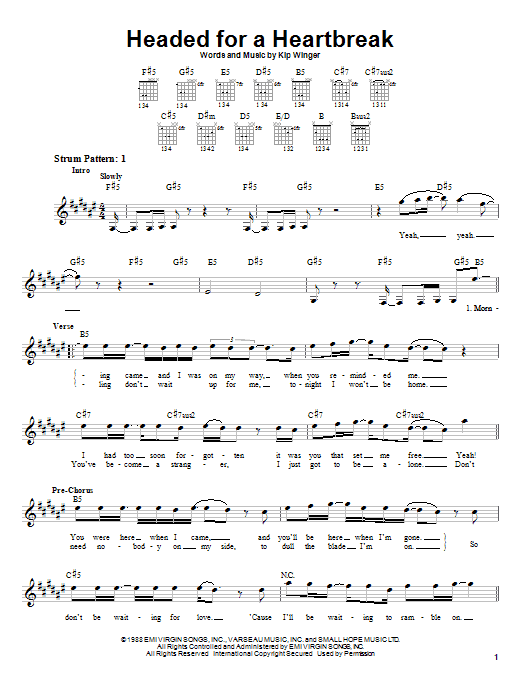 Download Winger Headed For A Heartbreak Sheet Music and learn how to play Easy Guitar PDF digital score in minutes