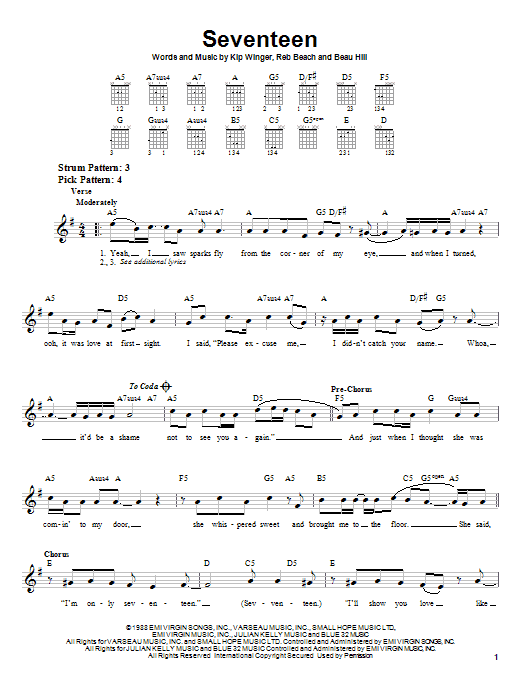 Download Winger Seventeen Sheet Music and learn how to play Easy Guitar PDF digital score in minutes