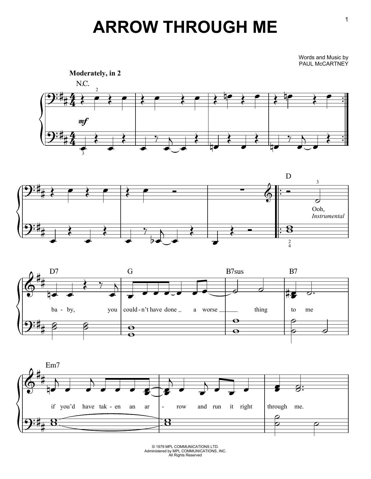 Download Wings Arrow Through Me Sheet Music and learn how to play Guitar Chords/Lyrics PDF digital score in minutes