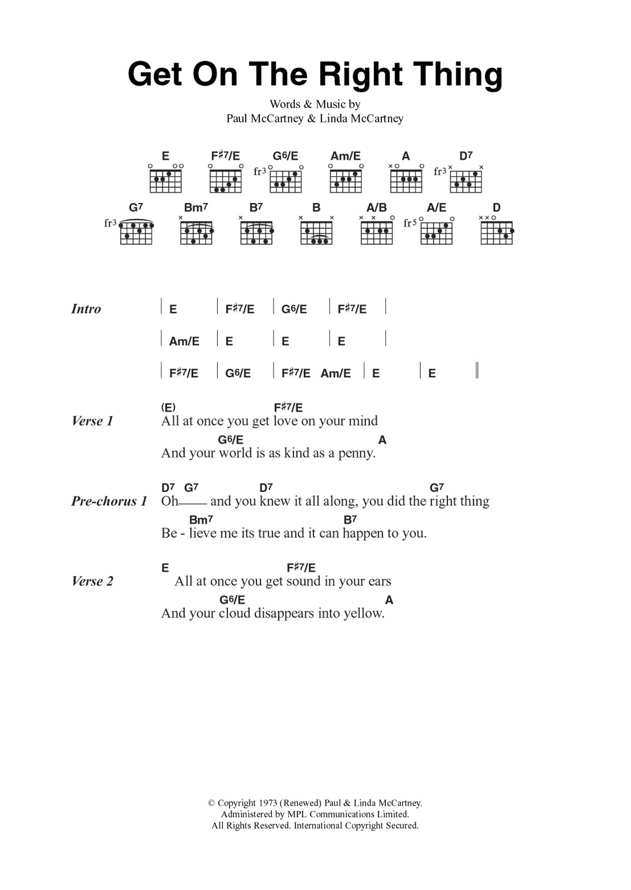 Download Wings Get On The Right Thing Sheet Music and learn how to play Guitar Chords/Lyrics PDF digital score in minutes