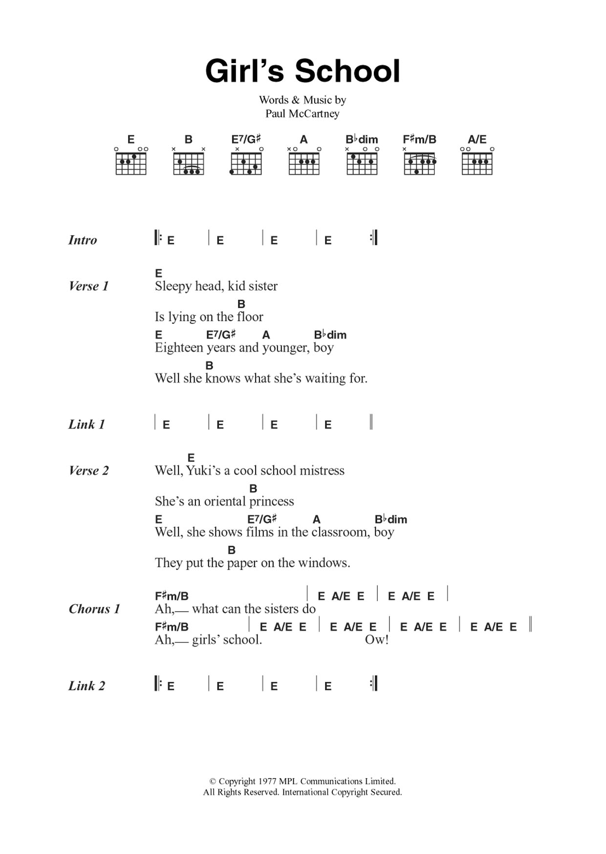 Download Wings Girls' School Sheet Music and learn how to play Guitar Chords/Lyrics PDF digital score in minutes