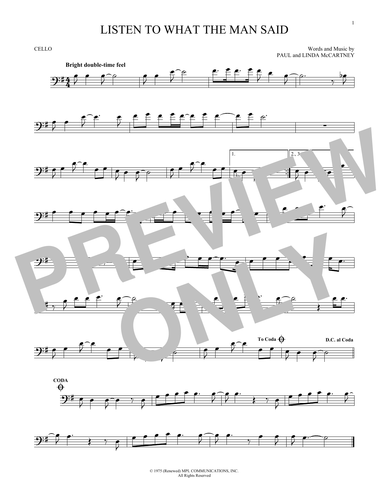 Download Wings Listen To What The Man Said Sheet Music and learn how to play Clarinet PDF digital score in minutes