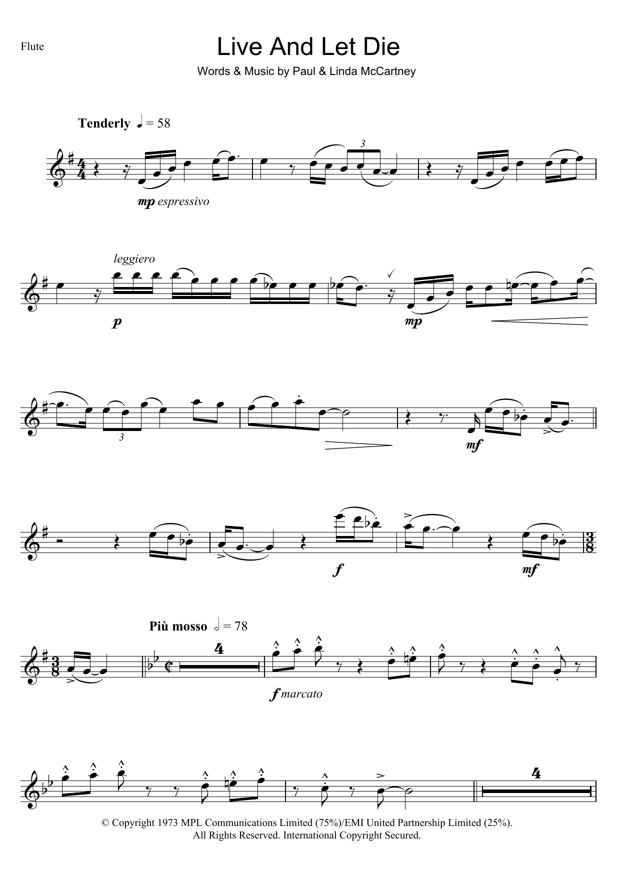 Download Wings Live And Let Die Sheet Music and learn how to play Flute PDF digital score in minutes