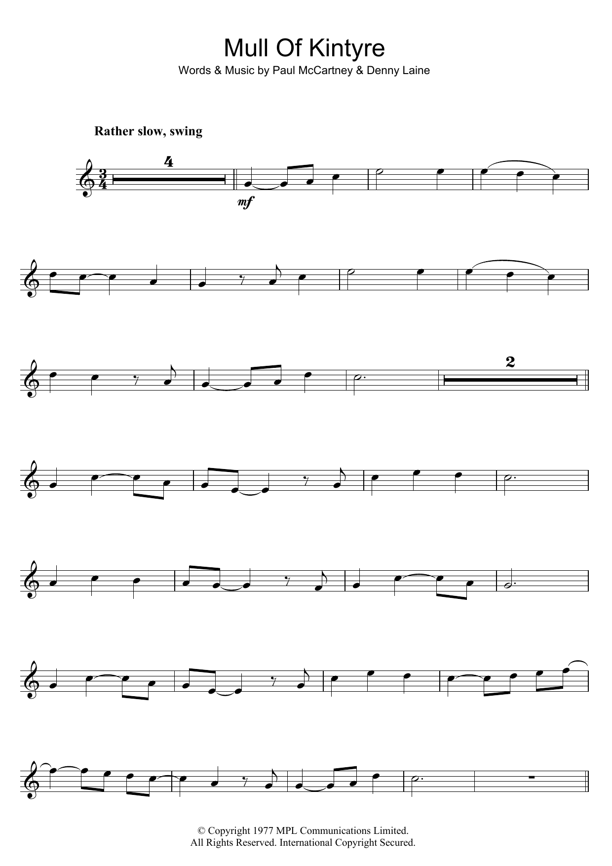 Download Paul McCartney & Wings Mull Of Kintyre Sheet Music and learn how to play Clarinet PDF digital score in minutes