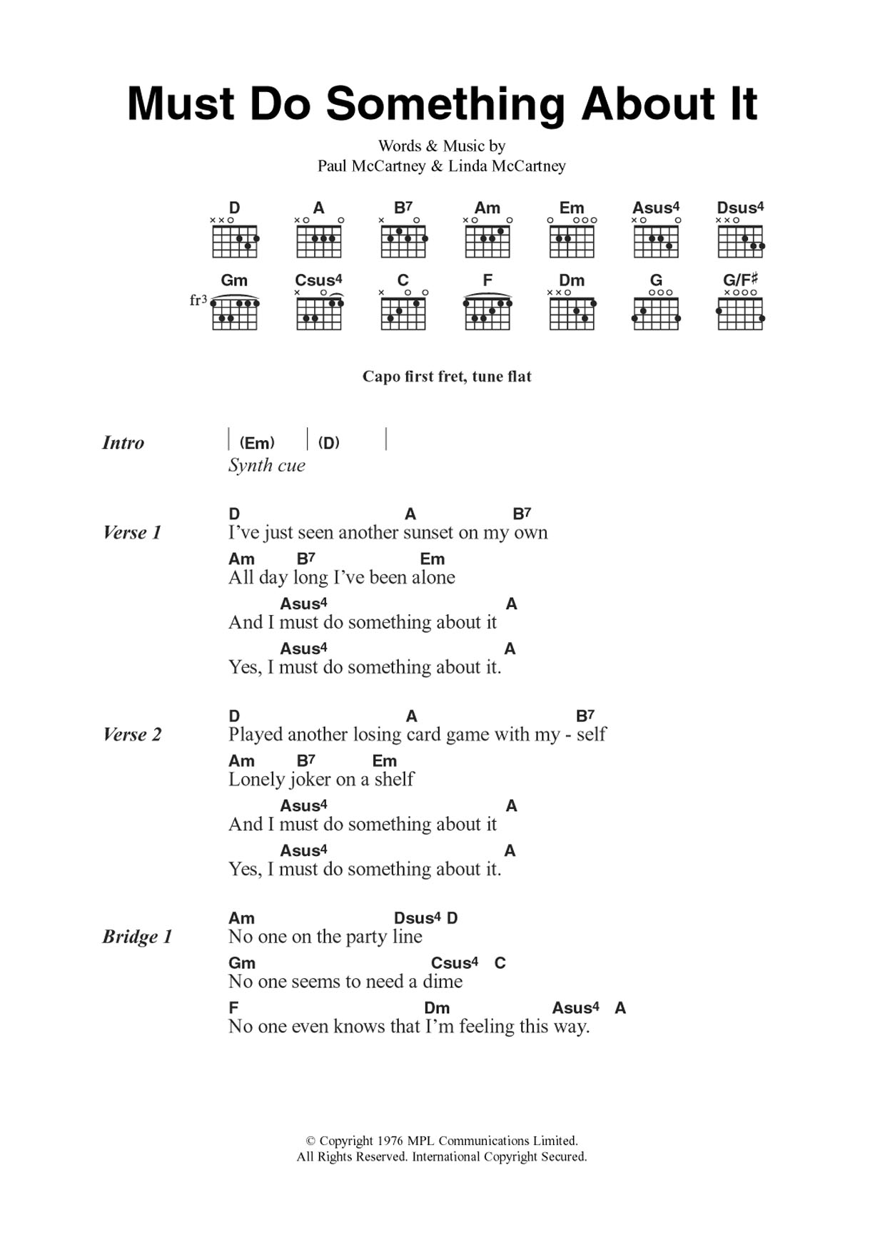 Download Wings Must Do Something About It Sheet Music and learn how to play Guitar Chords/Lyrics PDF digital score in minutes