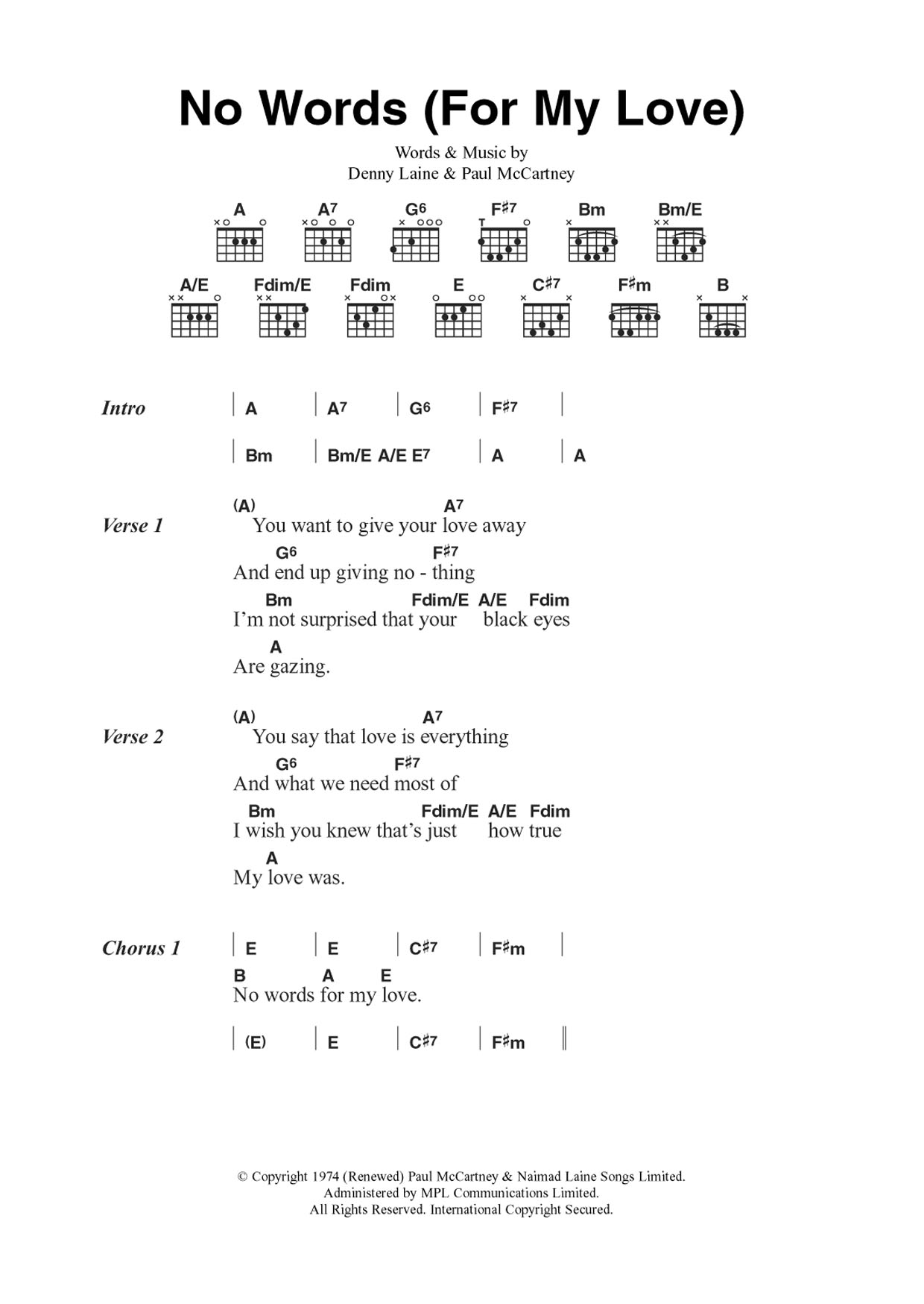 Download Wings No Words (For My Love) Sheet Music and learn how to play Guitar Chords/Lyrics PDF digital score in minutes