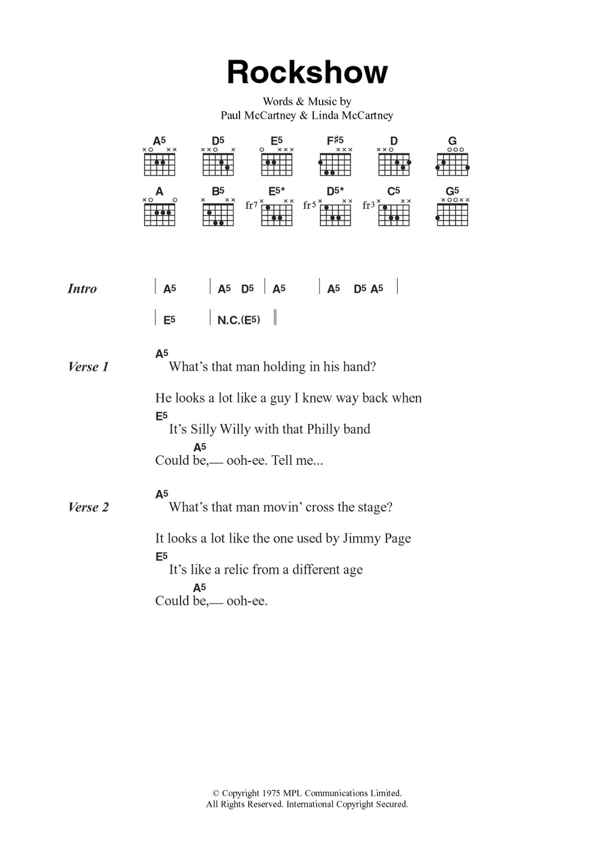 Download Wings Rockshow Sheet Music and learn how to play Guitar Chords/Lyrics PDF digital score in minutes