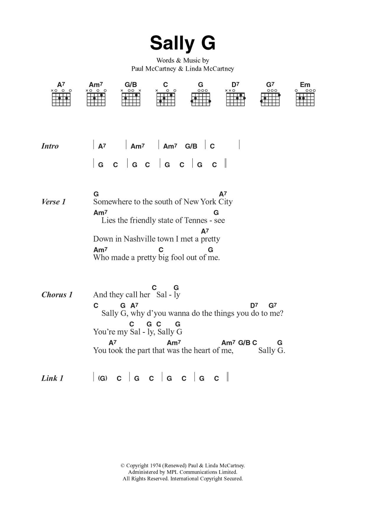 Download Wings Sally G Sheet Music and learn how to play Guitar Chords/Lyrics PDF digital score in minutes