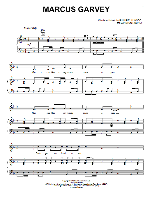 Download Winston Rodney Marcus Garvey Sheet Music and learn how to play Piano, Vocal & Guitar (Right-Hand Melody) PDF digital score in minutes