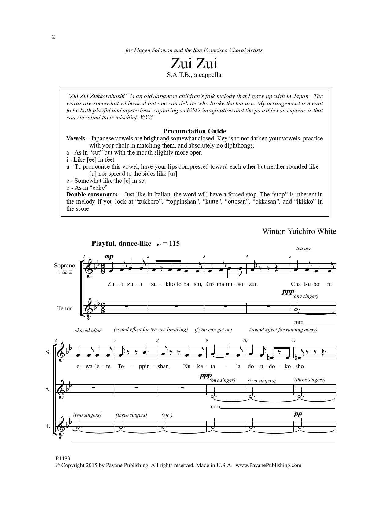Download Winton Yuichiro White Zui Zui Sheet Music and learn how to play SATB Choir PDF digital score in minutes