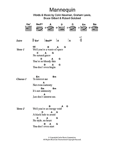 Download Wire Mannequin Sheet Music and learn how to play Lyrics & Chords PDF digital score in minutes