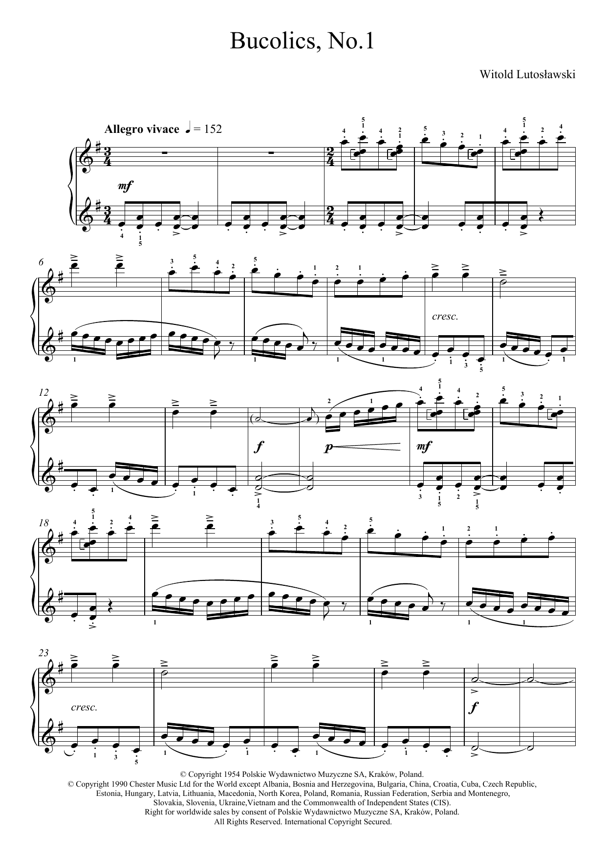 Download Witold Lutoslawski Bucolics, No.1 Sheet Music and learn how to play Piano PDF digital score in minutes