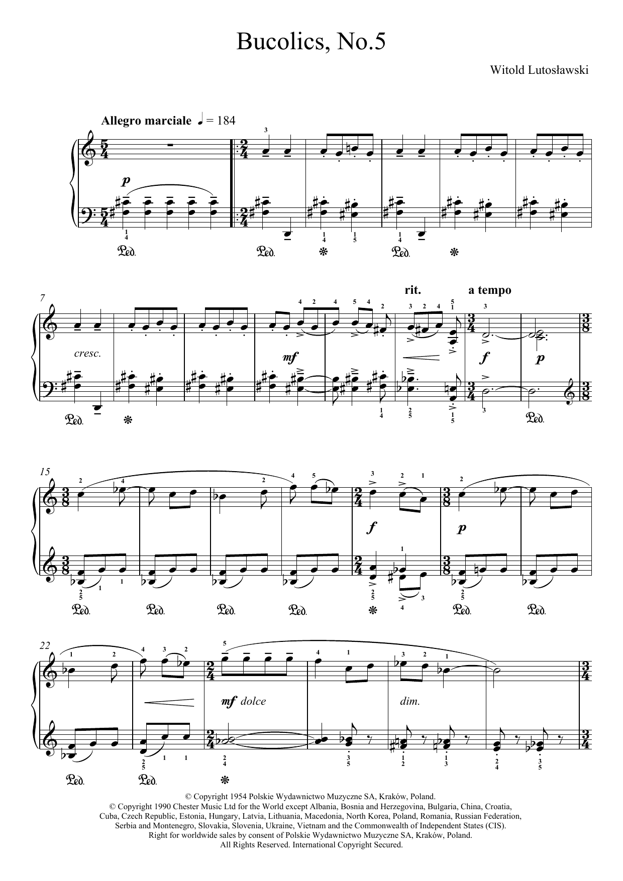 Download Witold Lutoslawski Bucolics, No.5 Sheet Music and learn how to play Piano PDF digital score in minutes