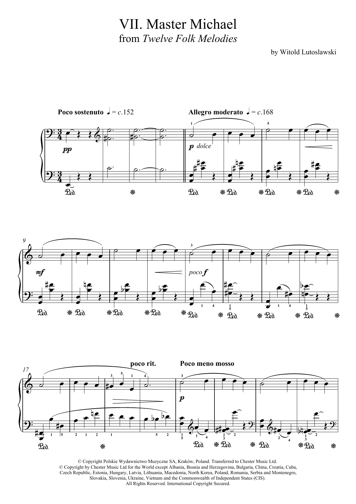 Download Witold Lutoslawski Master Michael Sheet Music and learn how to play Piano PDF digital score in minutes