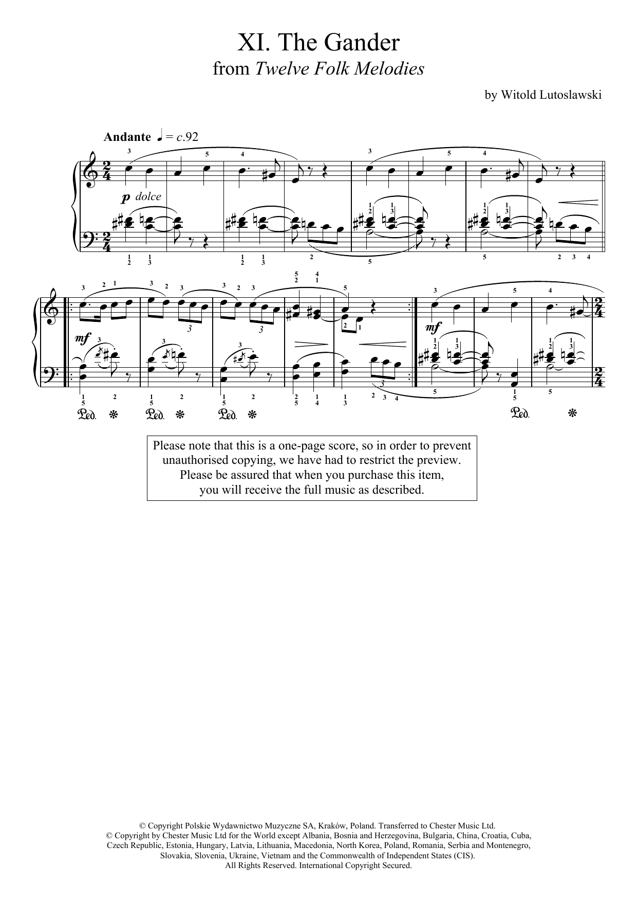 Download Witold Lutoslawski The Gander Sheet Music and learn how to play Piano PDF digital score in minutes