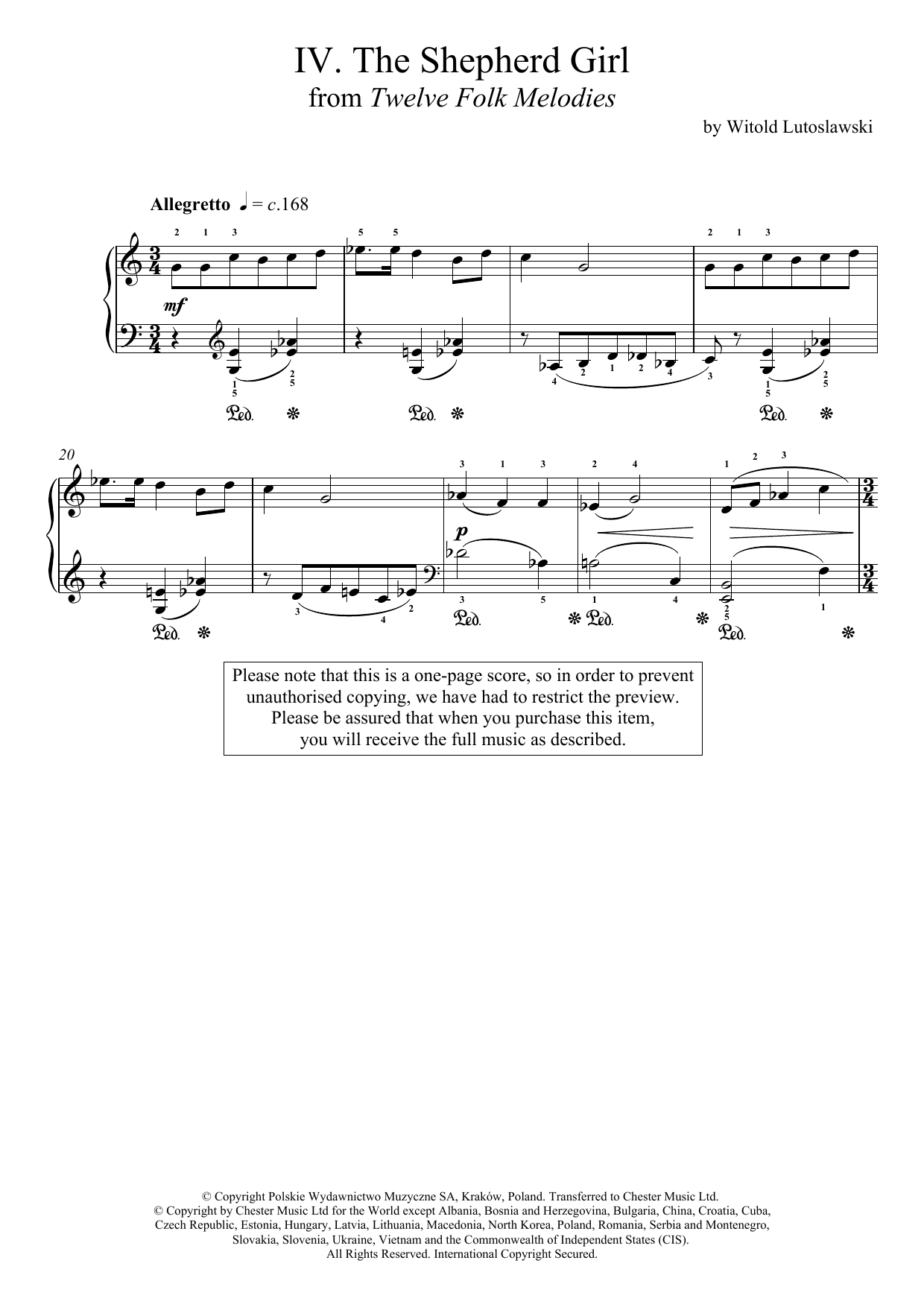 Download Witold Lutoslawski The Shepherd Girl Sheet Music and learn how to play Piano PDF digital score in minutes