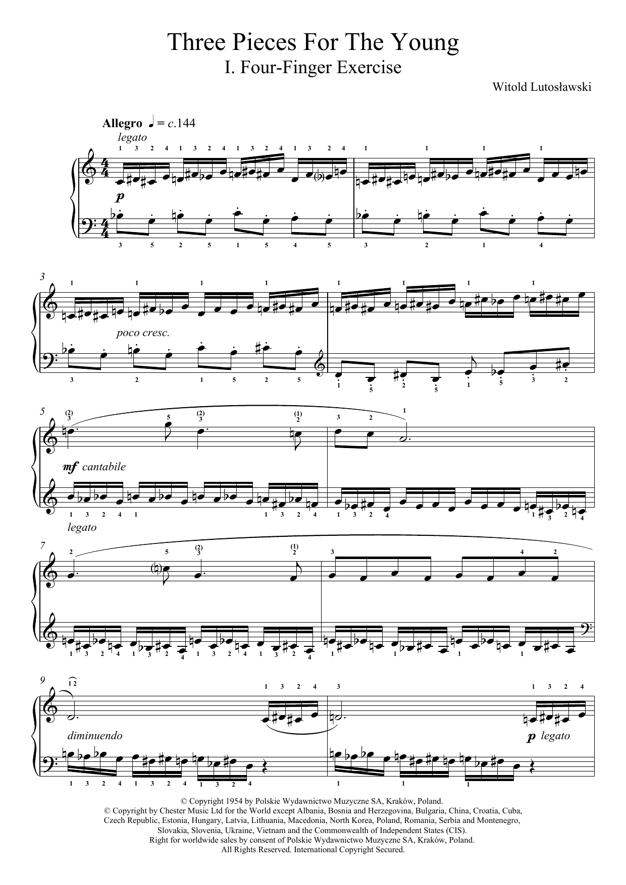 Download Witold Lutoslawski Three Pieces For The Young, 1. Four Finger Exercise Sheet Music and learn how to play Piano PDF digital score in minutes