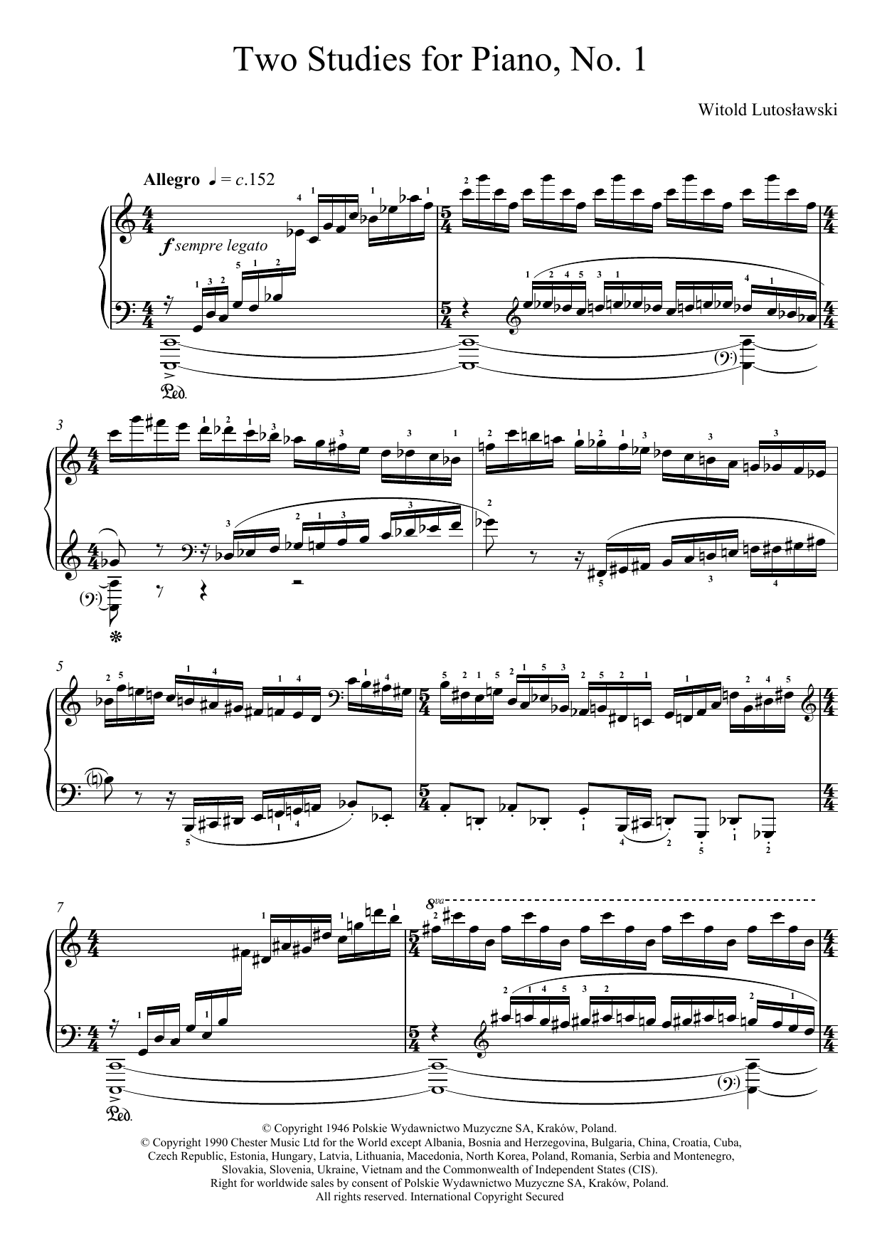 Download Witold Lutoslawski Two Studies For Piano, 1. Allegro Sheet Music and learn how to play Piano PDF digital score in minutes