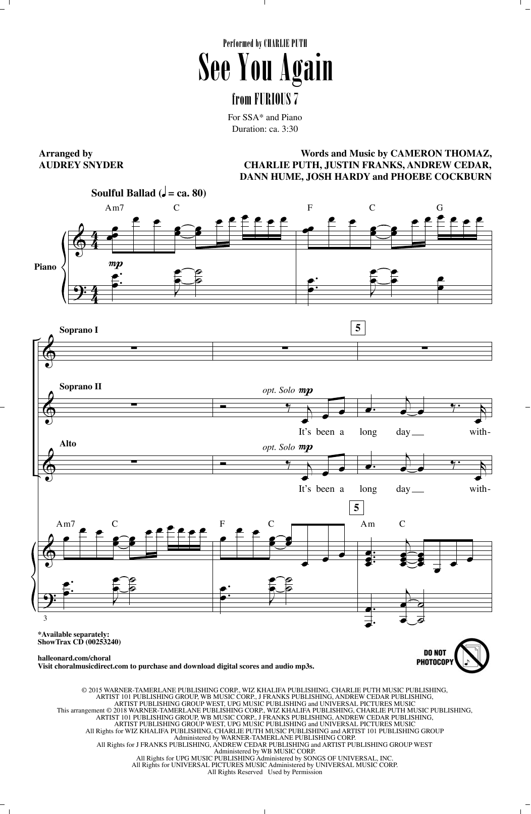Download Audrey Snyder See You Again Sheet Music and learn how to play SSA PDF digital score in minutes