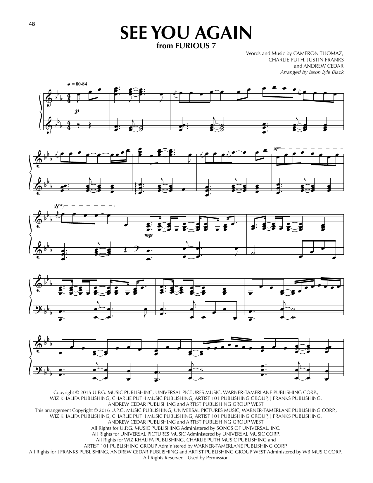 Download Jason Lyle Black See You Again Sheet Music and learn how to play Piano PDF digital score in minutes