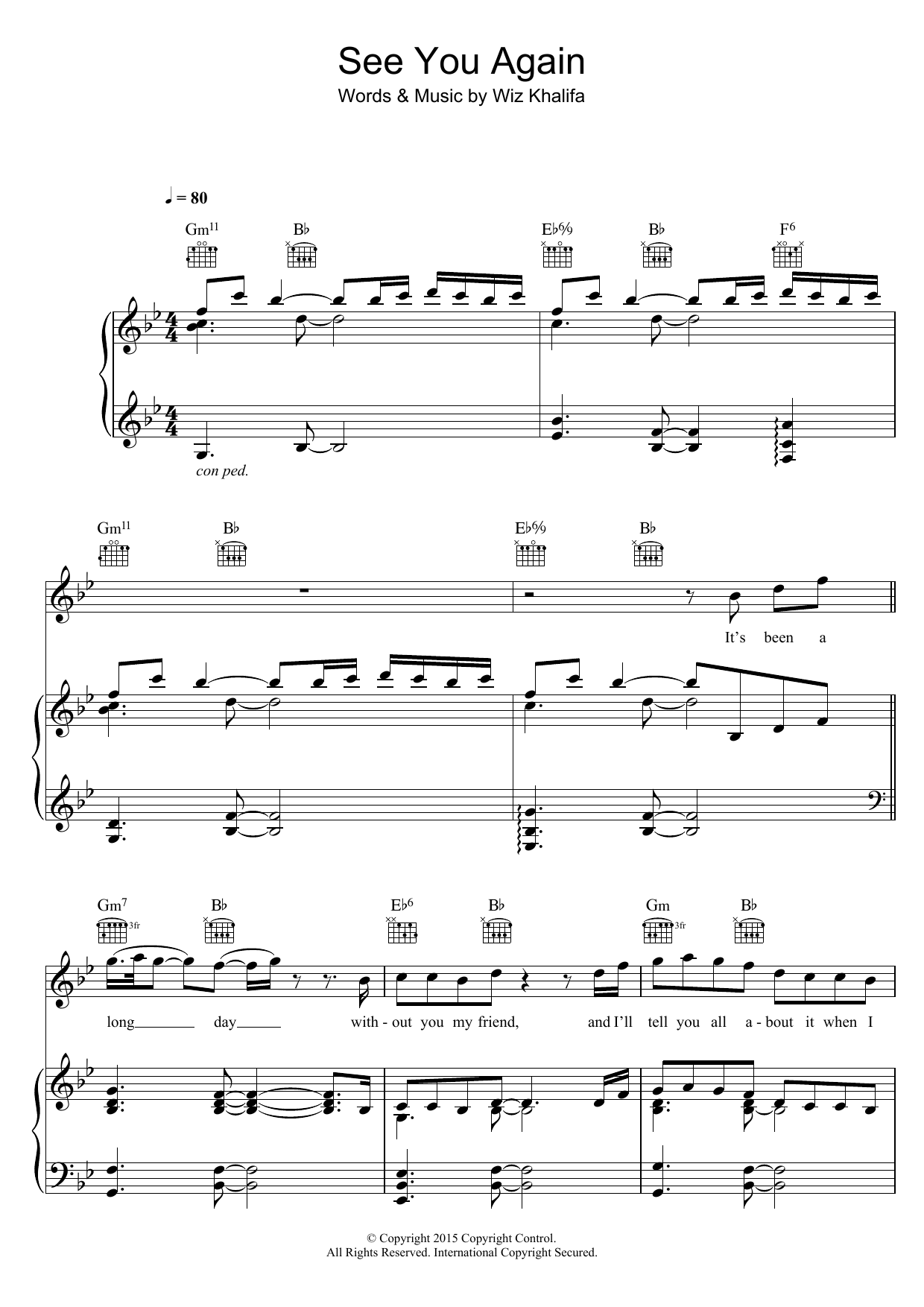 Download Wiz Khalifa See You Again (feat. Charlie Puth) Sheet Music and learn how to play Ukulele Lyrics & Chords PDF digital score in minutes