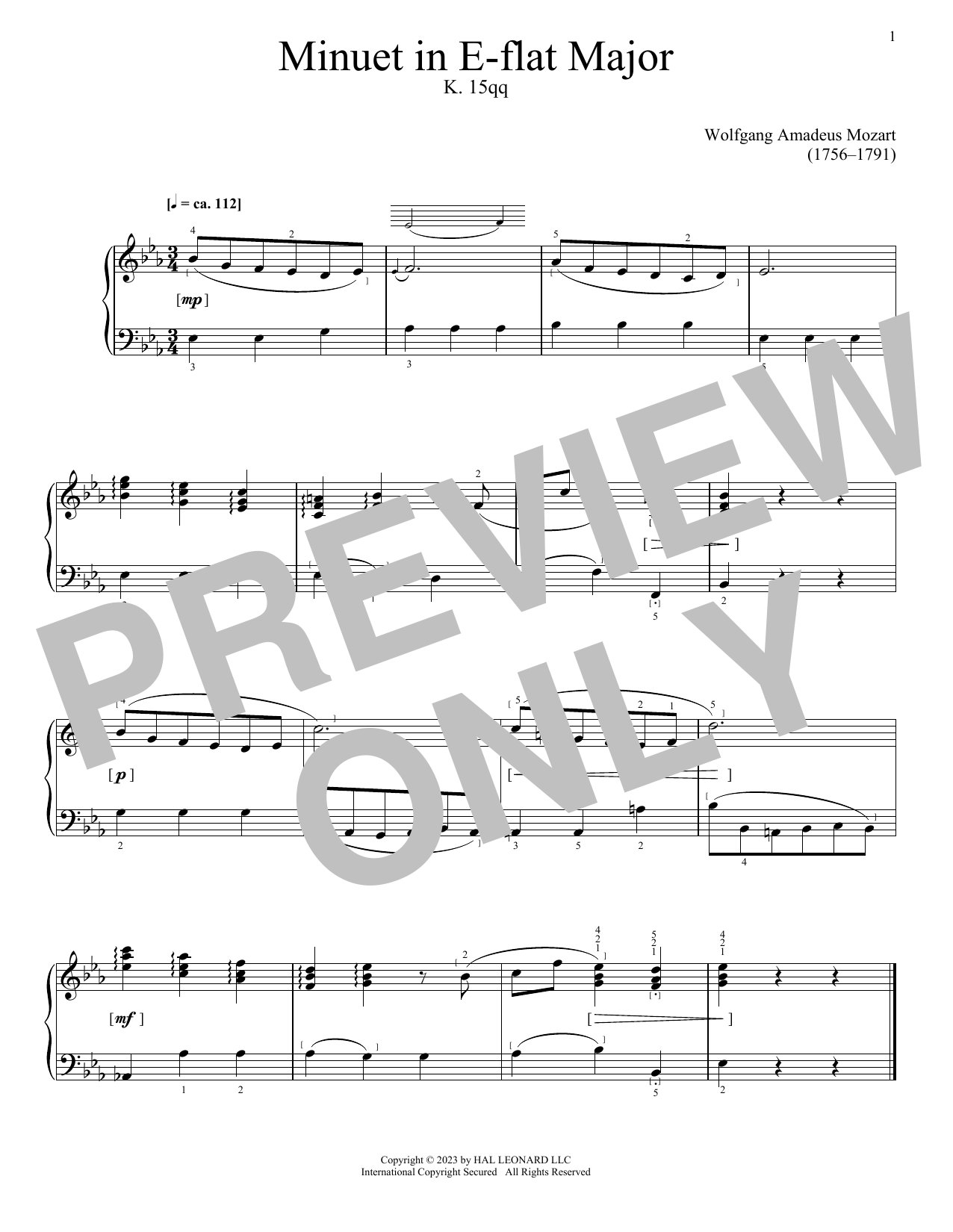 Download Woflgang Amadeus Mozart Air, K. 15qq Sheet Music and learn how to play Piano Solo PDF digital score in minutes