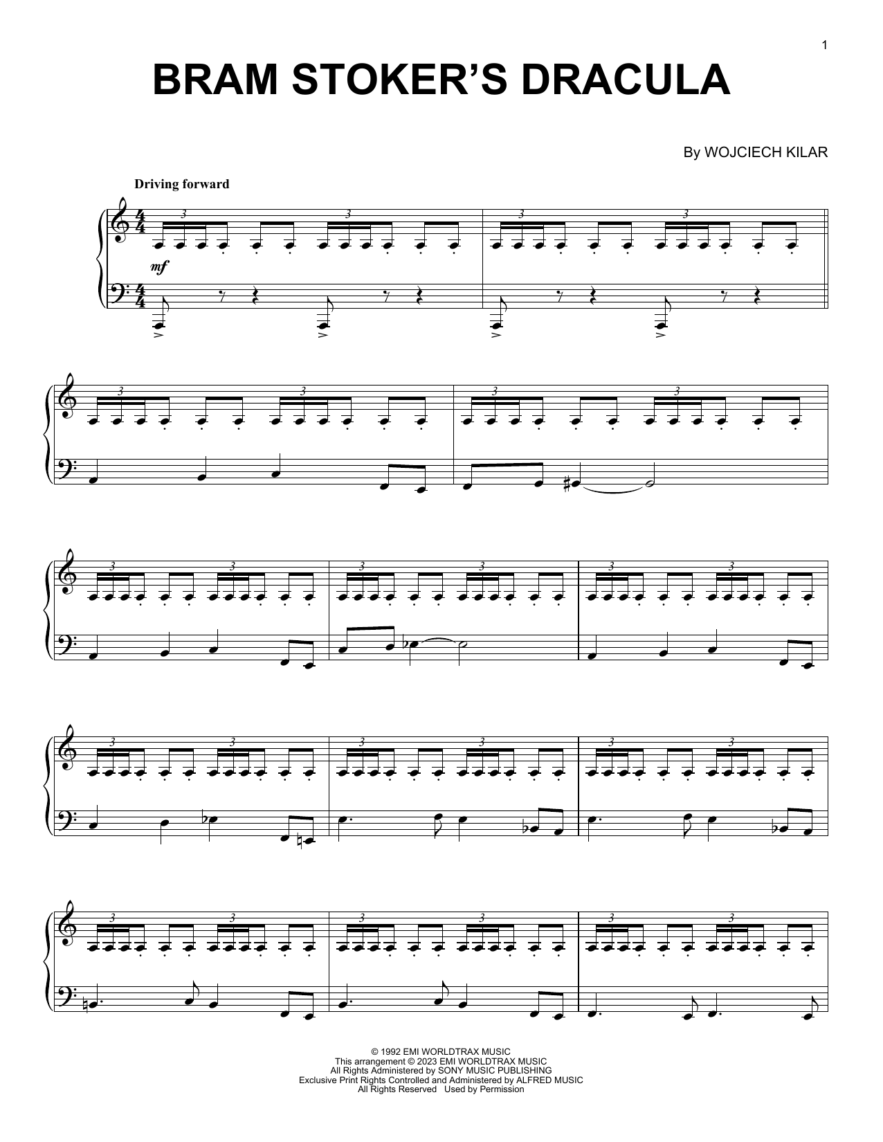 Download Wojciech Kilar Bram Stoker's Dracula Sheet Music and learn how to play Piano Solo PDF digital score in minutes