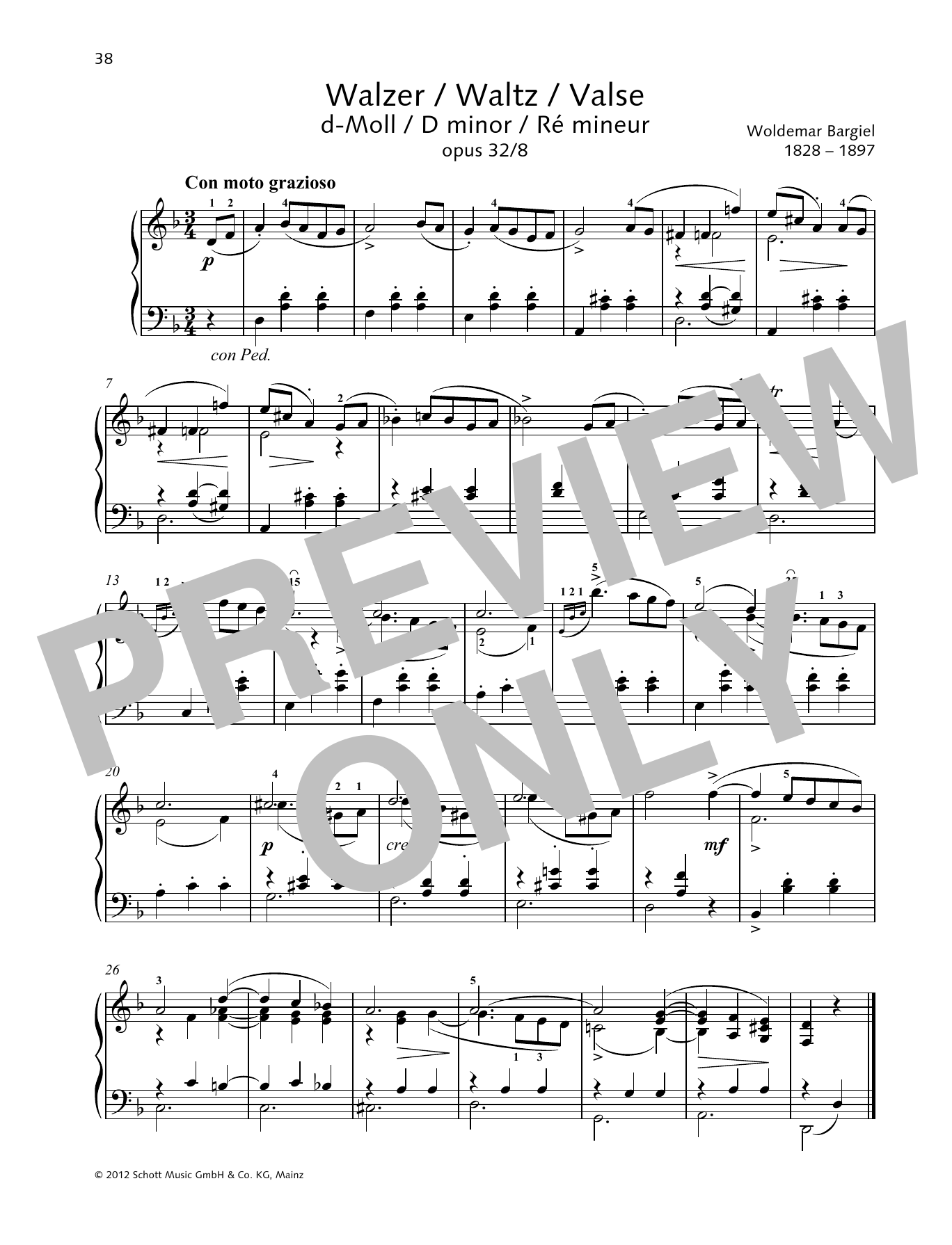 Download Woldemar Bargiel Waltz D minor Sheet Music and learn how to play Piano Solo PDF digital score in minutes