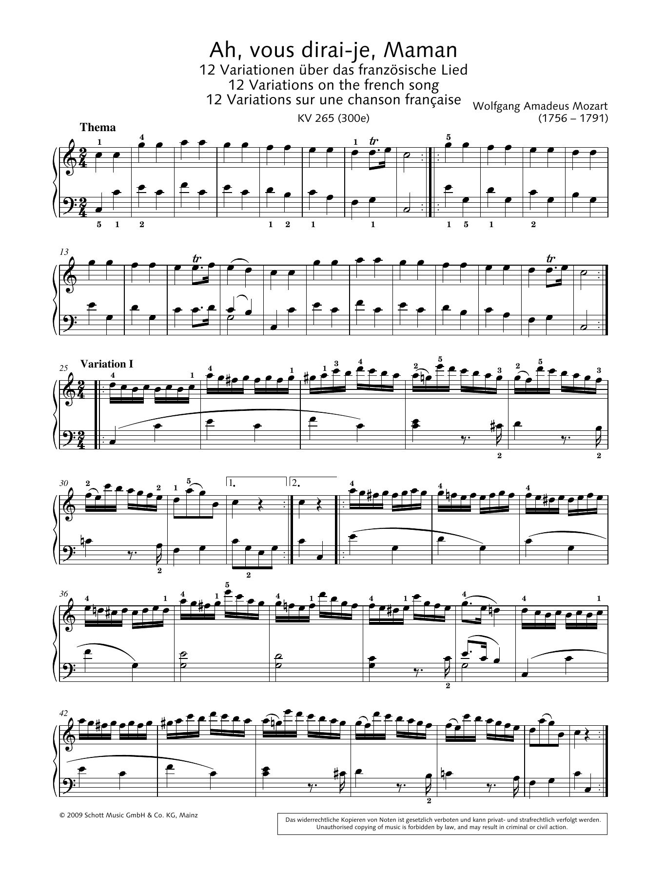 Download Wolfgang Amadeus Mozart Ah, vous dirai-je, Maman in C major Sheet Music and learn how to play Piano Solo PDF digital score in minutes