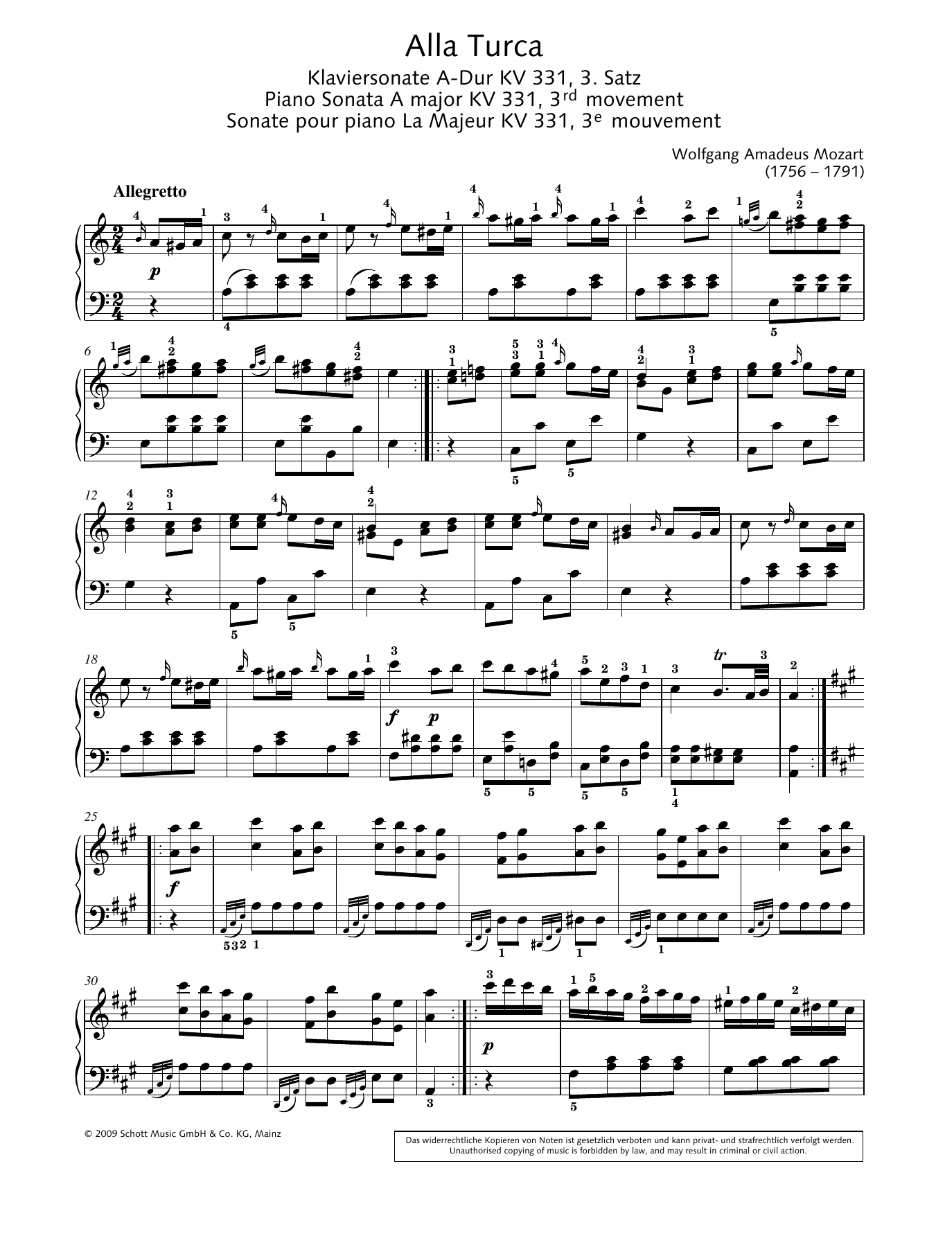 Download Wolfgang Amadeus Mozart Alla Turca Sheet Music and learn how to play Piano Solo PDF digital score in minutes