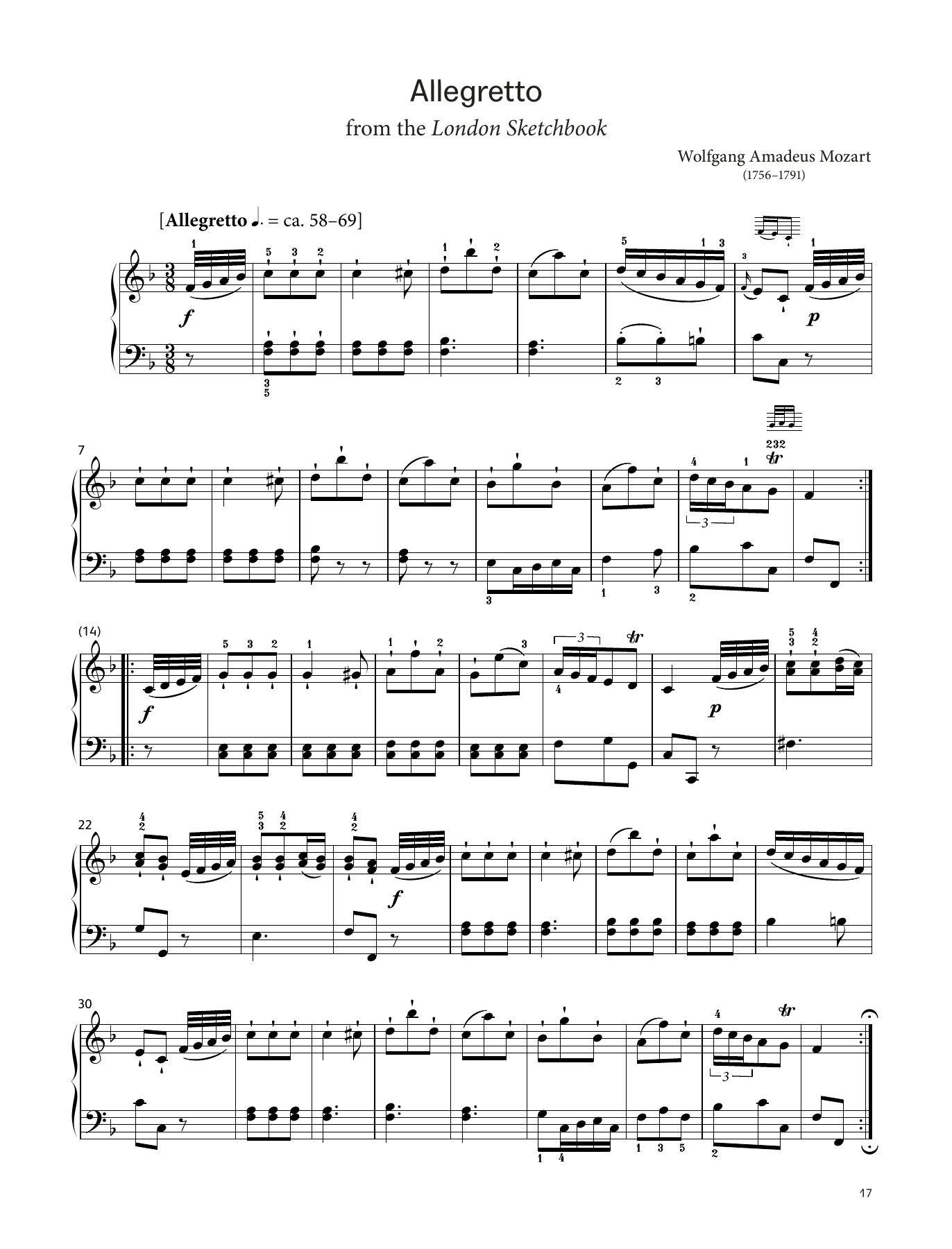 Download Wolfgang Amadeus Mozart Allegretto, K. 15a (LCME Piano 2018 Grade 3 List A) Sheet Music and learn how to play Piano Solo PDF digital score in minutes