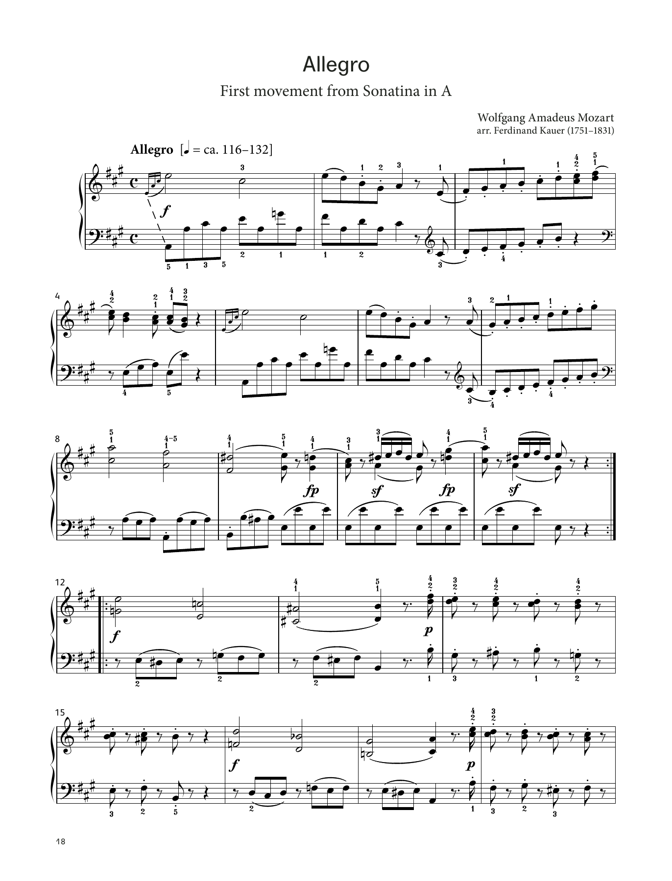 Download Wolfgang Amadeus Mozart Allegro (LCME Piano 2018 Grade 5 List A) Sheet Music and learn how to play Piano Solo PDF digital score in minutes