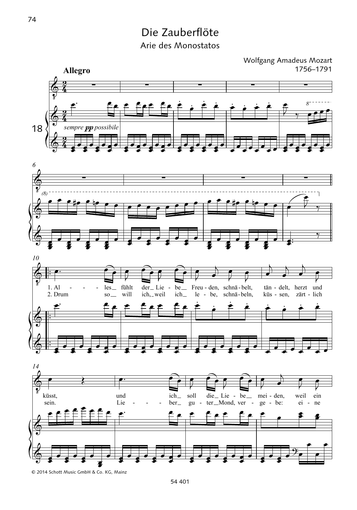 Download Wolfgang Amadeus Mozart Alles fühlt der Liebe Freuden Sheet Music and learn how to play Piano & Vocal PDF digital score in minutes