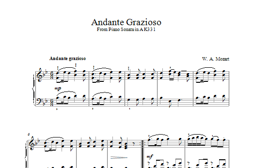 Download Wolfgang Amadeus Mozart Andante Grazioso (theme from Piano Sonata In A, K331) Sheet Music and learn how to play Piano PDF digital score in minutes
