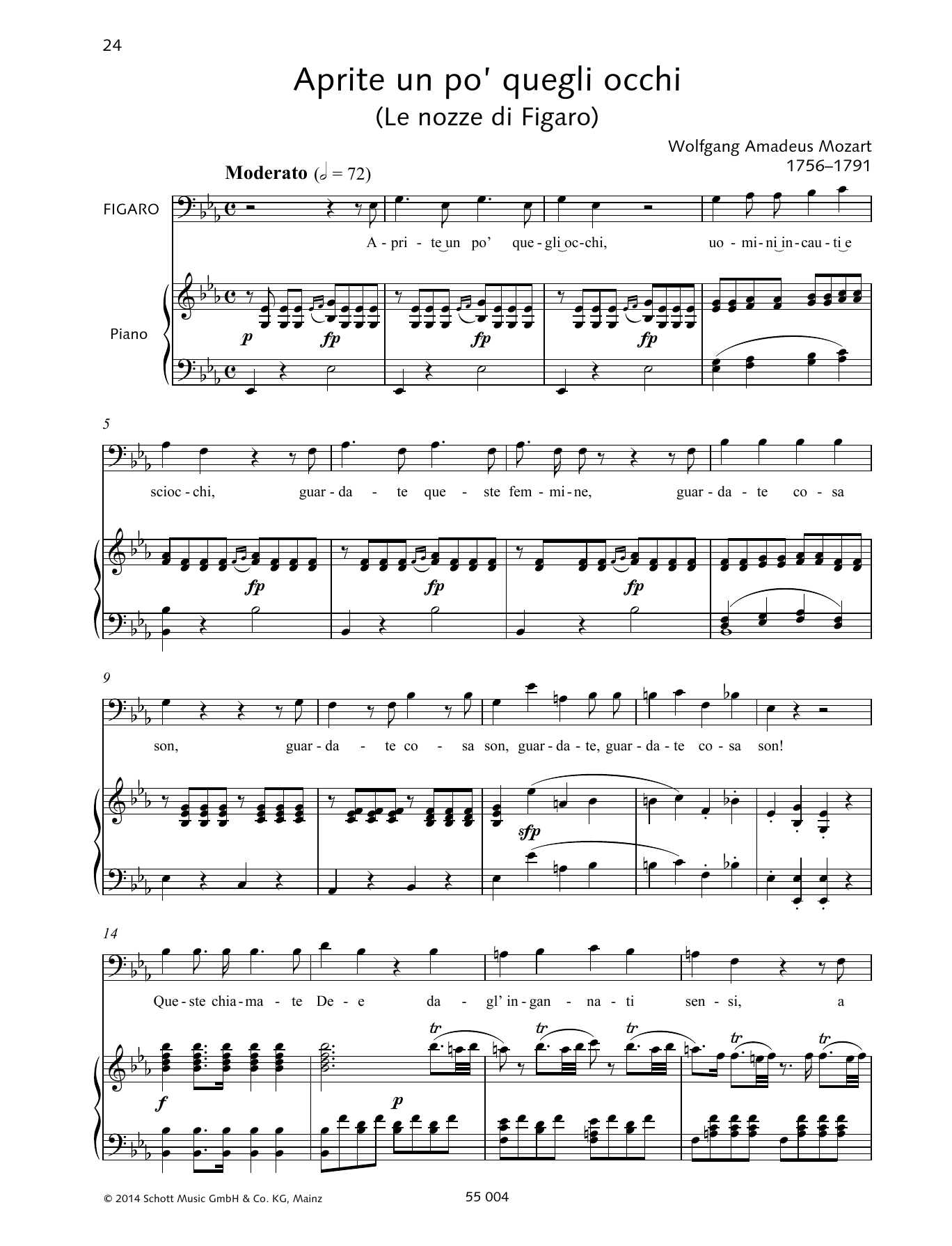 Download Wolfgang Amadeus Mozart Aprite un po' quegli occhi Sheet Music and learn how to play Piano & Vocal PDF digital score in minutes