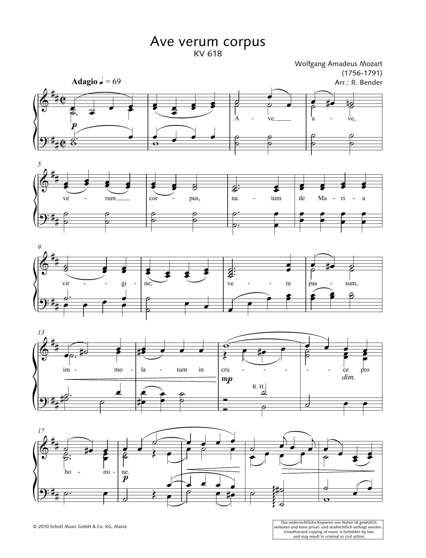 Download Wolfgang Amadeus Mozart Ave Verum Corpus Sheet Music and learn how to play Piano Solo PDF digital score in minutes