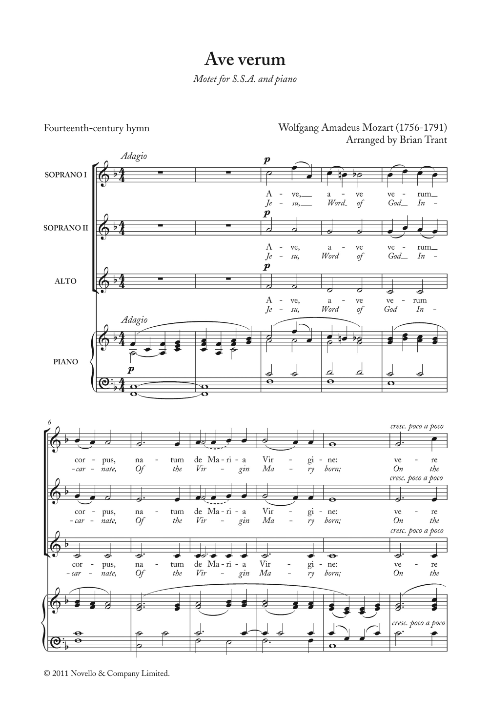 Download Wolfgang Amadeus Mozart Ave Verum Sheet Music and learn how to play Woodwind Solo PDF digital score in minutes