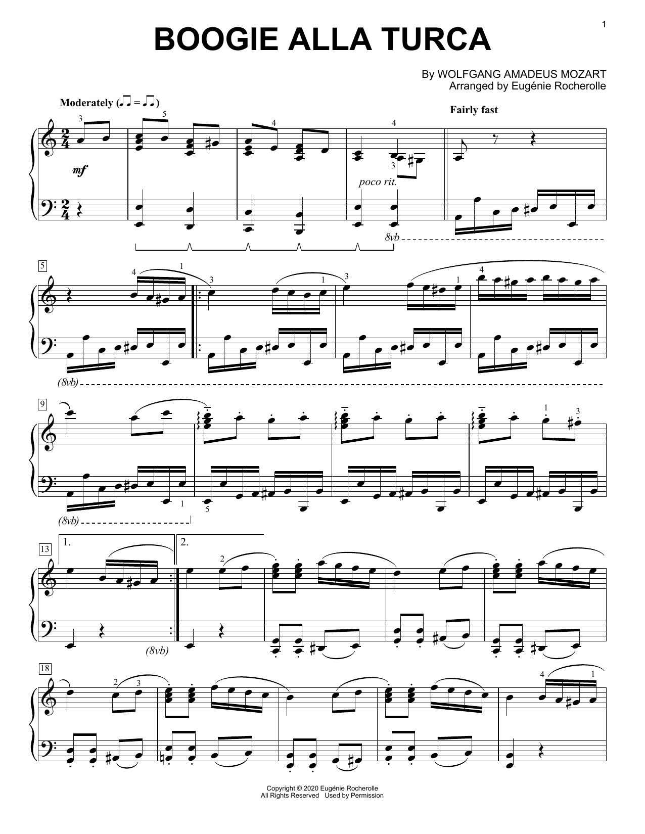 Download Wolfgang Amadeus Mozart Boogie Alla Turca [Boogie-woogie version] (arr. Eugénie Rocherolle) Sheet Music and learn how to play Piano Solo PDF digital score in minutes