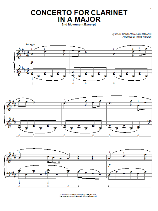 Download Wolfgang Amadeus Mozart Slow Movement Theme (from Clarinet Concerto K622) Sheet Music and learn how to play Easy Piano PDF digital score in minutes