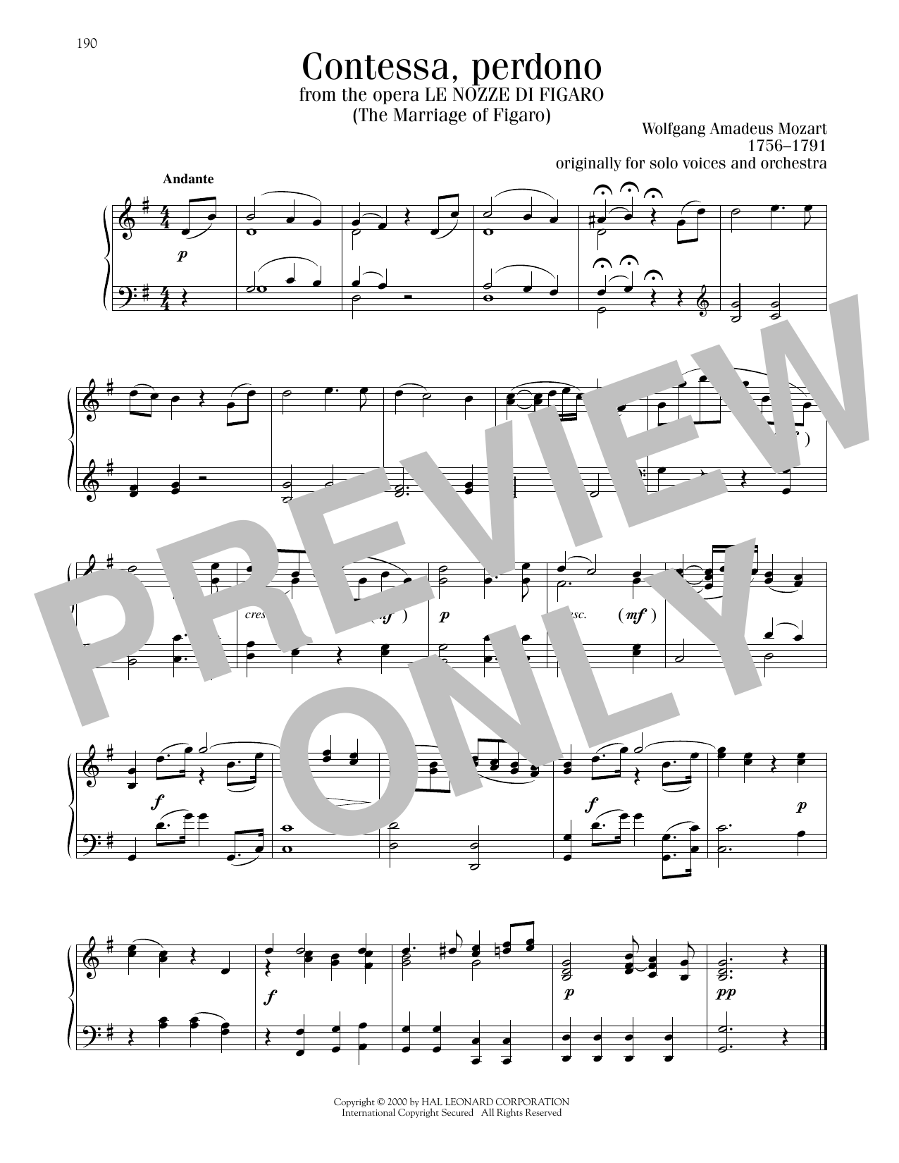 Download Wolfgang Amadeus Mozart Contessa Perdono Sheet Music and learn how to play Piano Solo PDF digital score in minutes