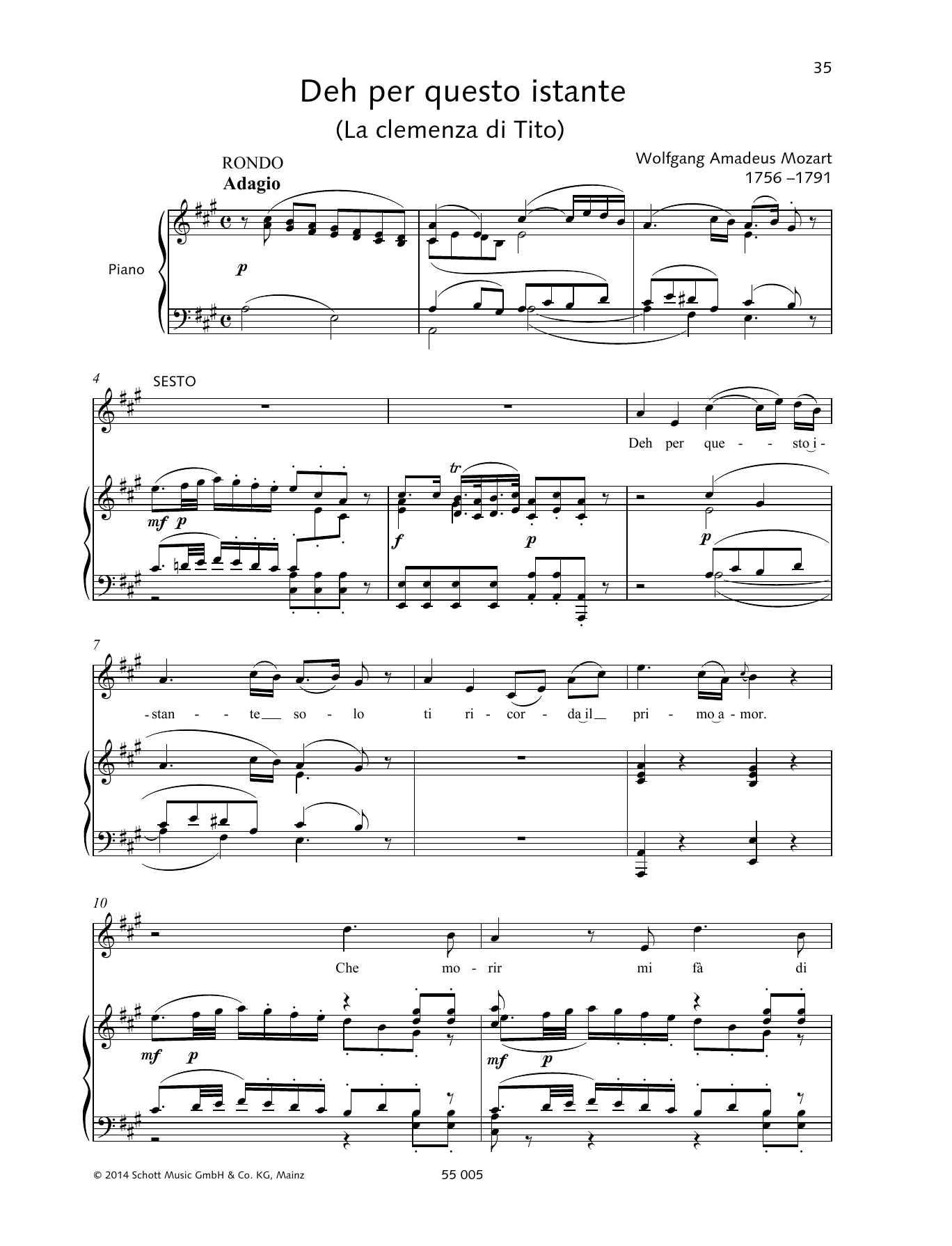 Download Wolfgang Amadeus Mozart Deh per questo istante Sheet Music and learn how to play Piano & Vocal PDF digital score in minutes
