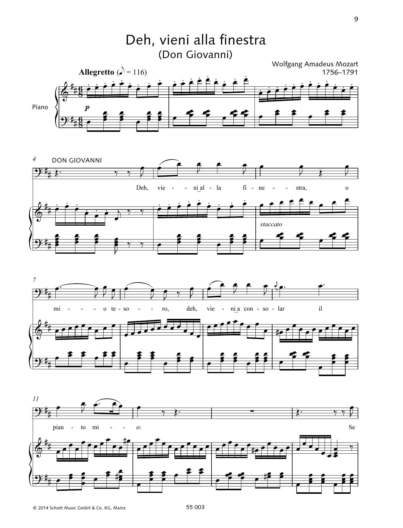 Download Wolfgang Amadeus Mozart Deh, Vieni Alla Finestra Sheet Music and learn how to play Piano & Vocal PDF digital score in minutes