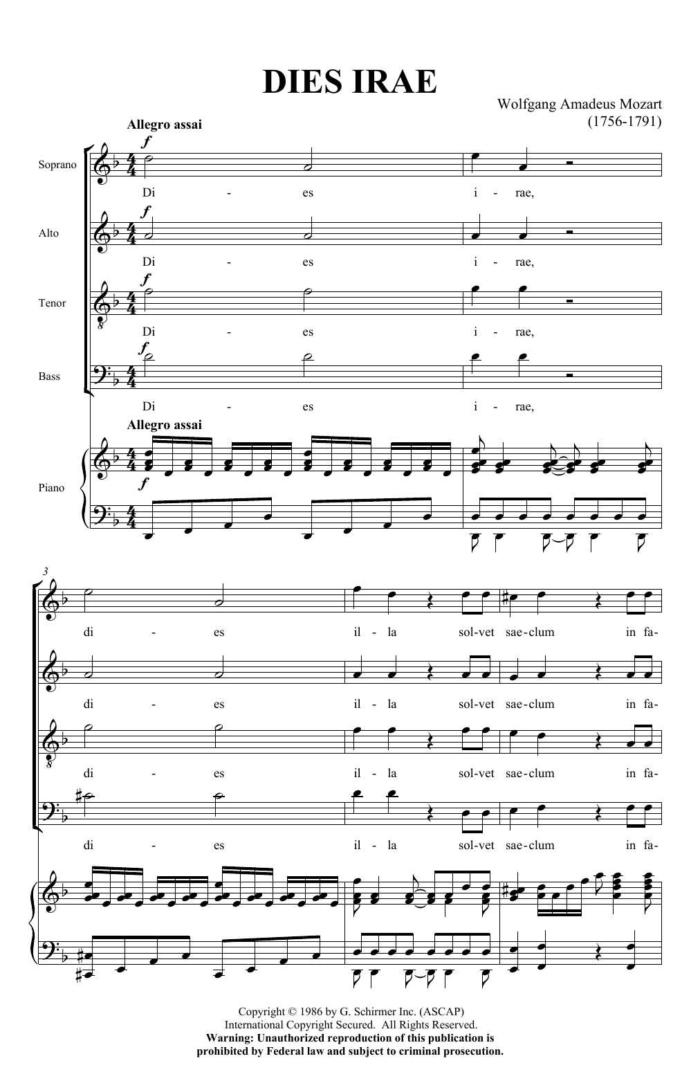 Download Wolfgang Amadeus Mozart Dies Irae (from Requiem) Sheet Music and learn how to play SATB Choir PDF digital score in minutes