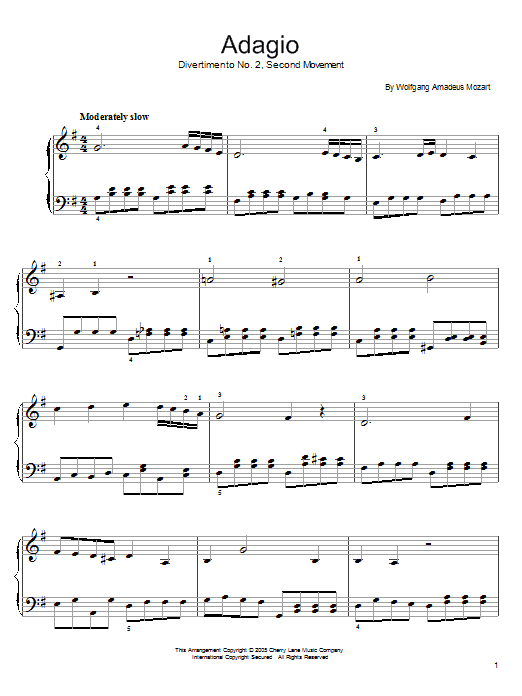 Download Wolfgang Amadeus Mozart Divertimento No. 2 (2nd Movement) Sheet Music and learn how to play Easy Piano PDF digital score in minutes