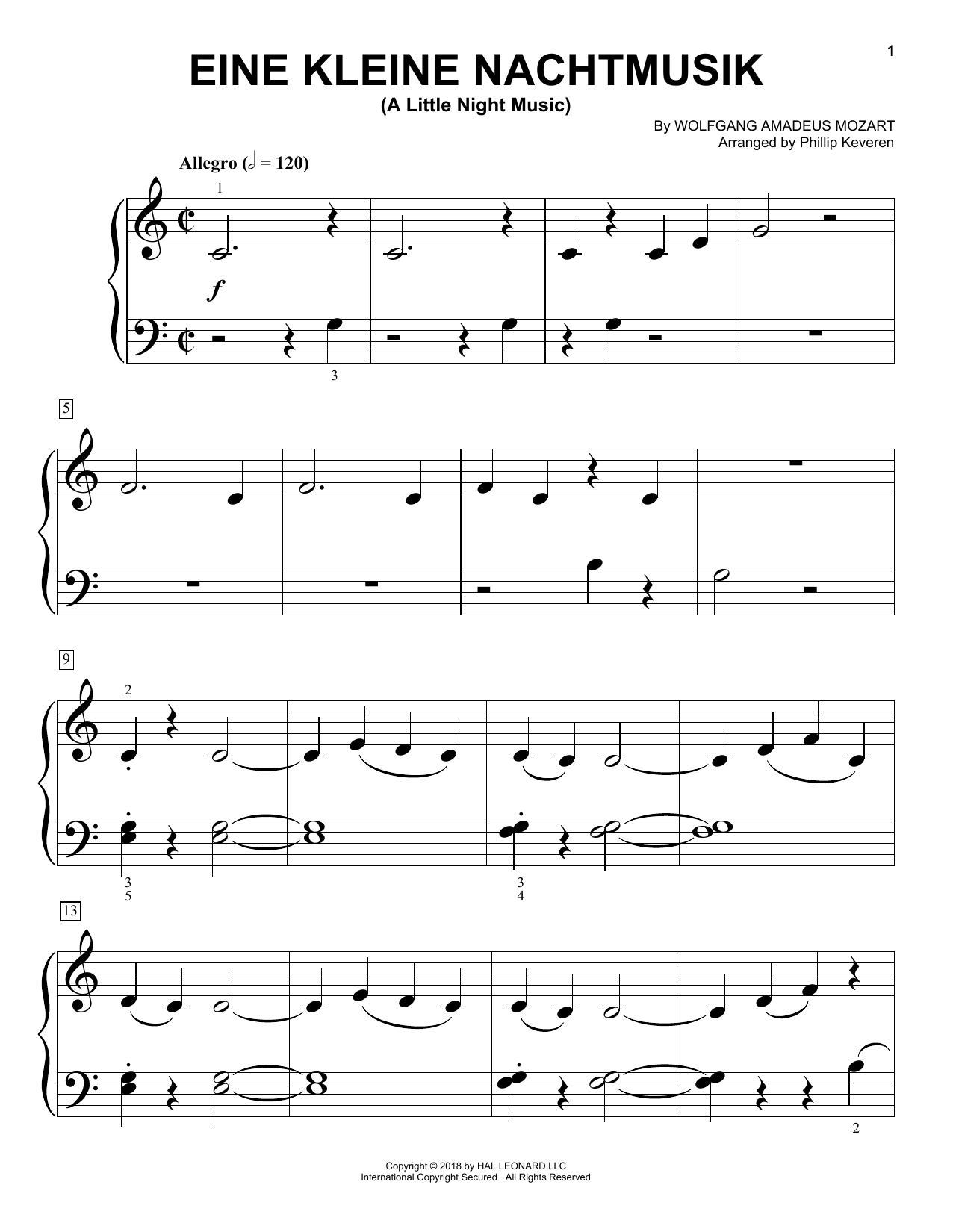 Download Phillip Keveren Eine Kleine Nachtmusik, K. 525 Sheet Music and learn how to play Big Note Piano PDF digital score in minutes