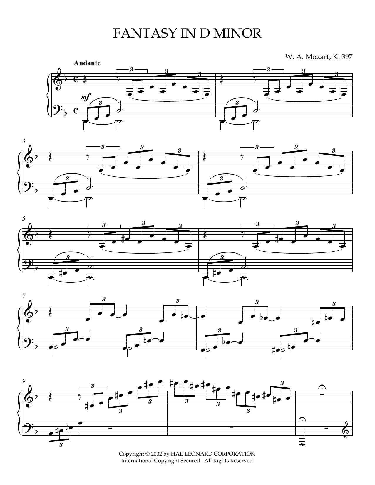 Download Wolfgang Amadeus Mozart Fantasy in D Minor, K. 397 Sheet Music and learn how to play Piano PDF digital score in minutes