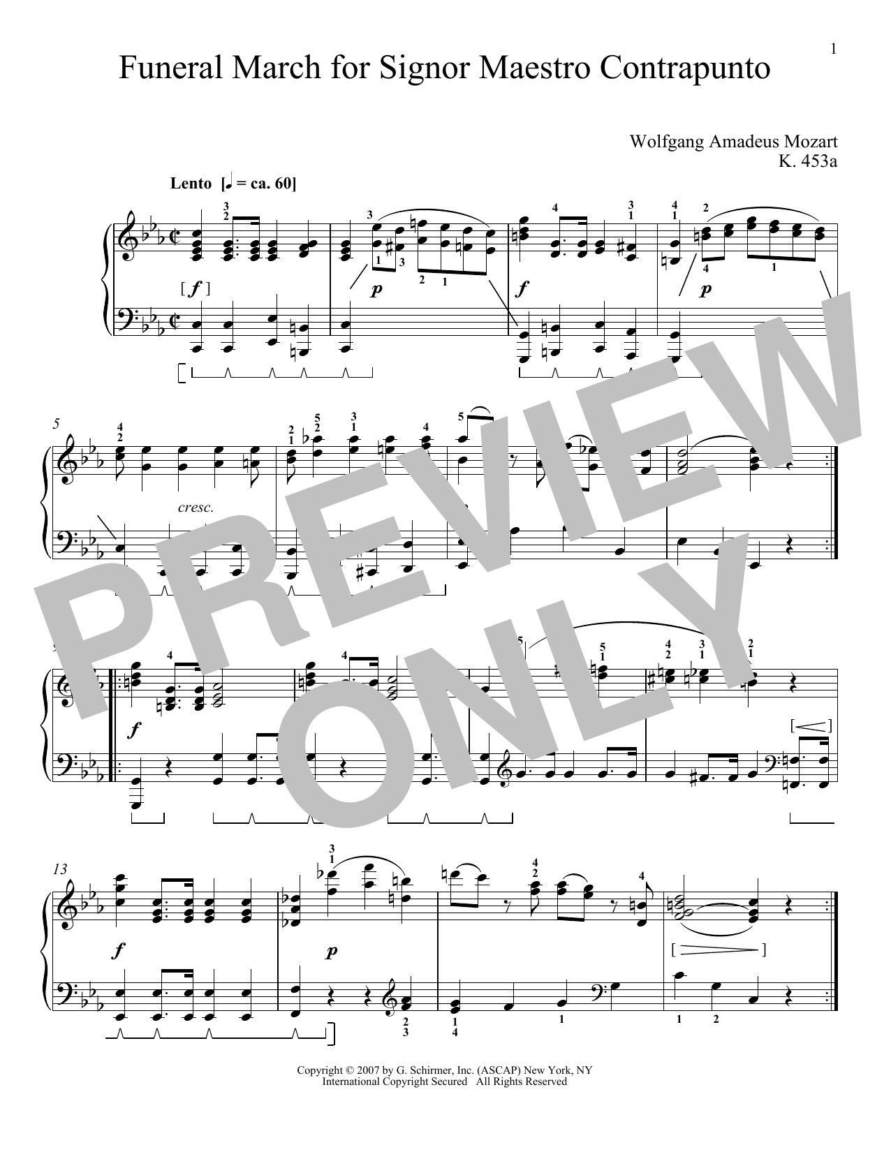 Download Wolfgang Amadeus Mozart Funeral March For Maestro Counterpoint, K. 453a Sheet Music and learn how to play Piano PDF digital score in minutes