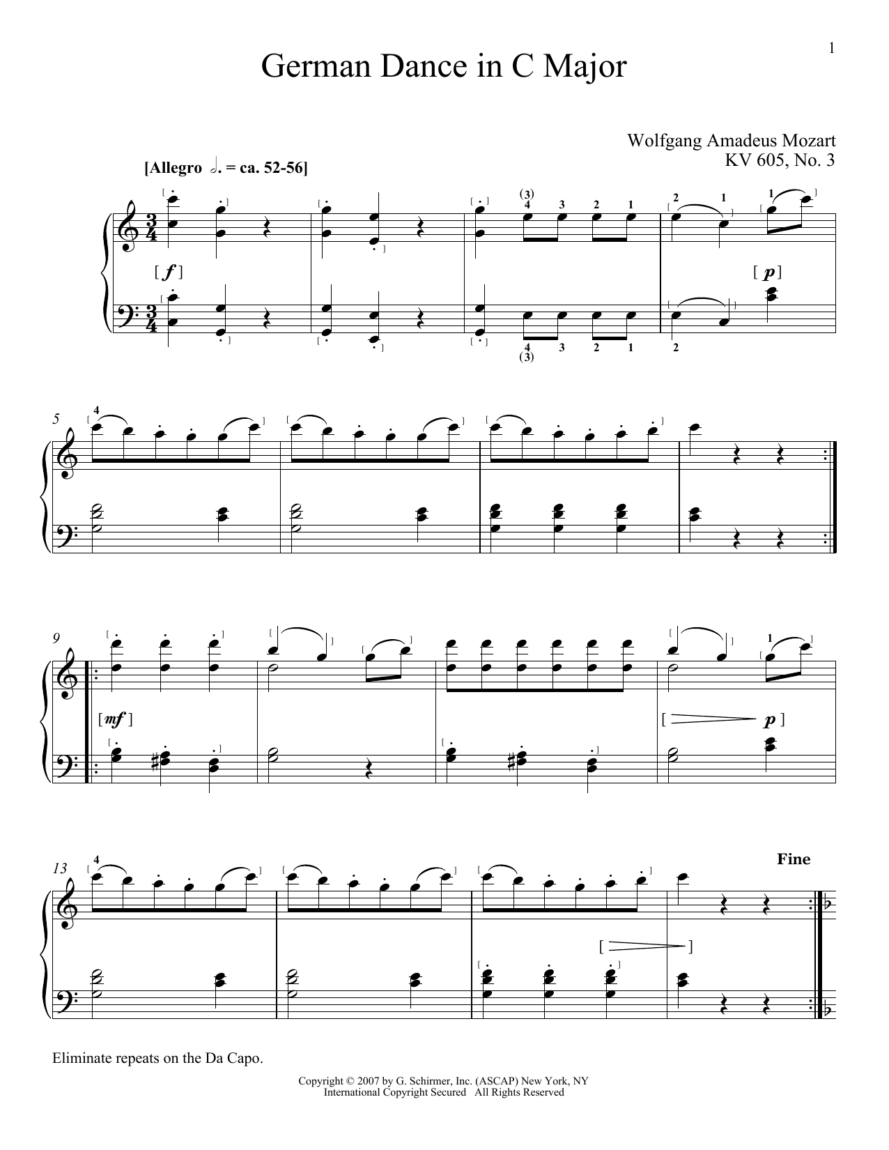 Download Wolfgang Amadeus Mozart German Dance In C Major, K605, No. 3 Sheet Music and learn how to play Guitar Tab PDF digital score in minutes